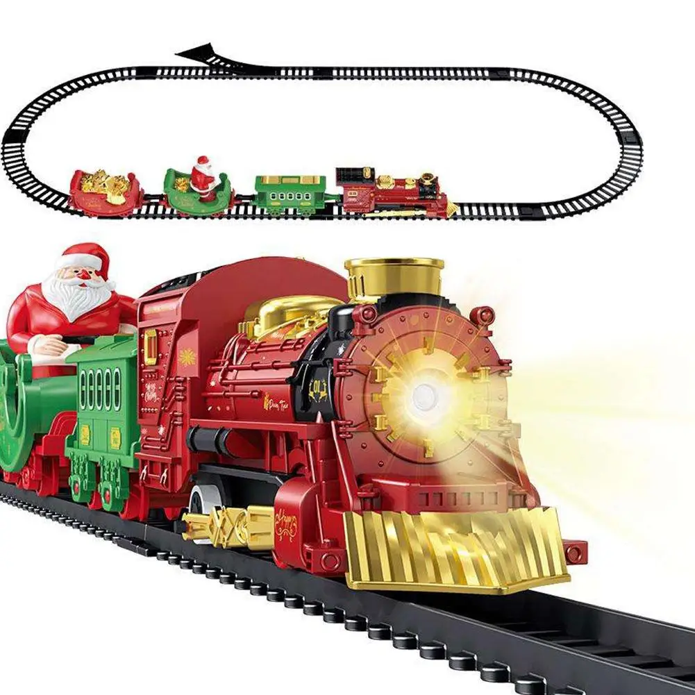Tren de Navidad eléctrico, juguetes, coches ferroviarios, pistas de carreras con música, modelo de tren de Navidad, juguetes, pista de ferrocarril de motor eléctrico