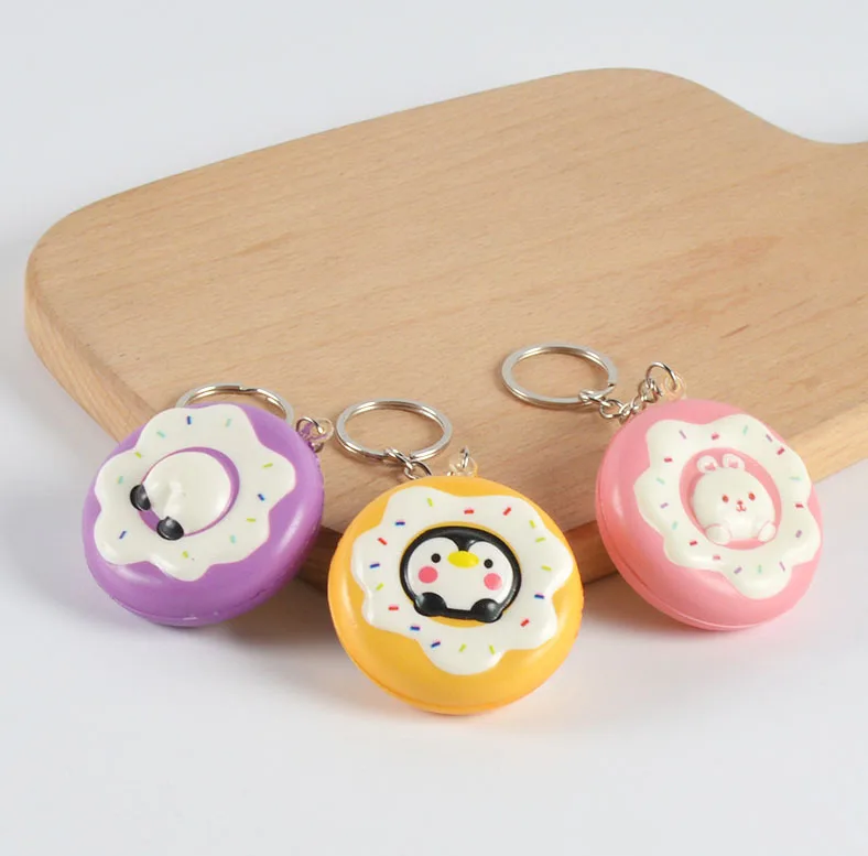 New Cute Doughnut Keychain Slow Rebound Cartoon Multifunctional Keychain Toy Doughnut Squeeze Decompression Toy Keychain