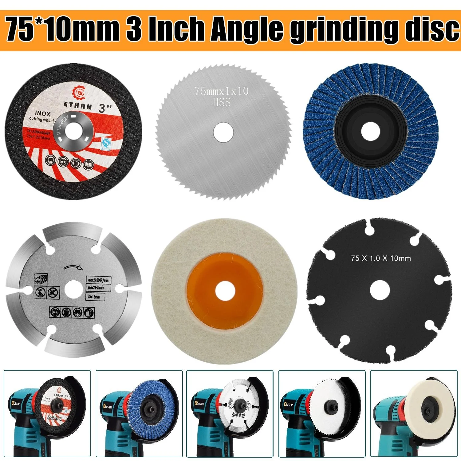 3 Inch 75mm Wool Polishing Discs Flap Discs Sanding Discs Grinding Wheels Blades Wood Cutting For Angle Grinder Abrasive Tools