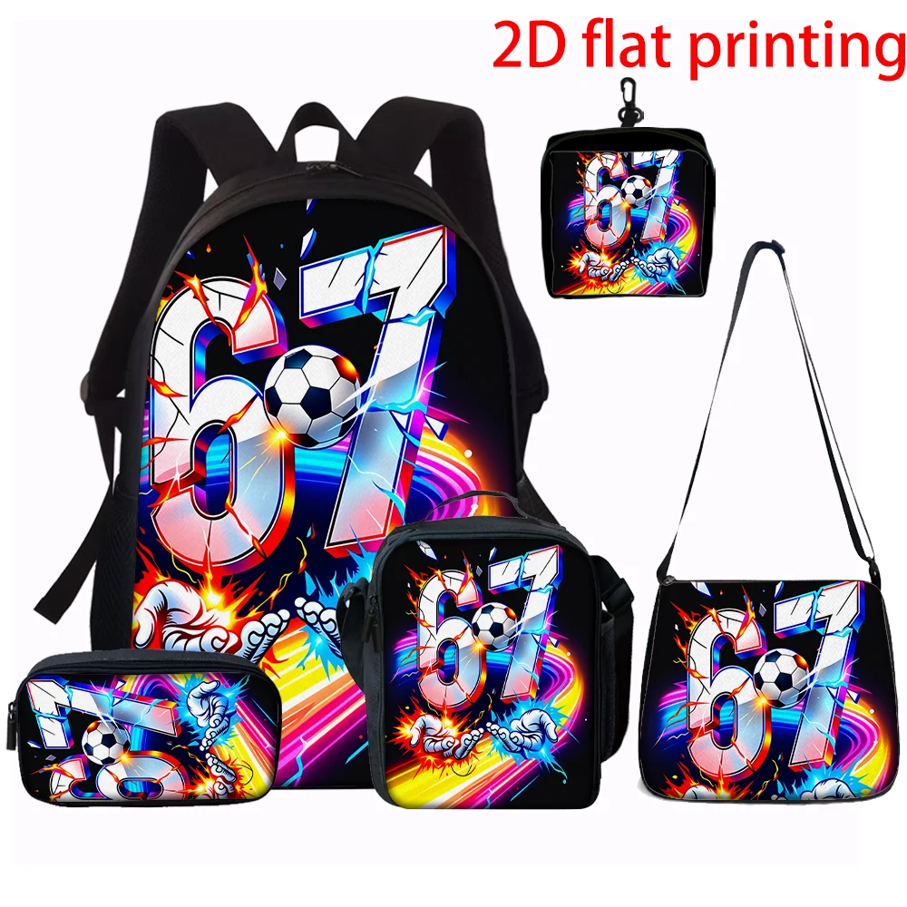 1/2/3/4/5pcs Colorful Number 67 Print Backpack Set Lightweight Daily Large Capacity School Bag Travel Bag Children Perfect Gift