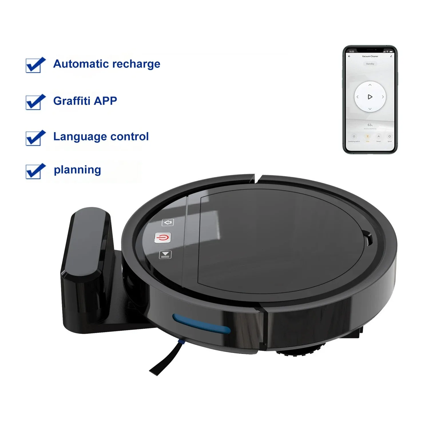 Automatic Recharge APP Controls Sweeping Robot, Sweeping, Mopping and Suction Integrated Home Intelligent Vacuum Cleaner 2500pa