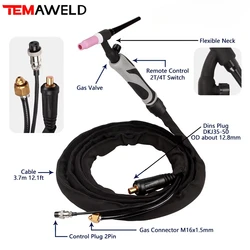 WP17-WP-17FV 180A TIG Torch 3.7m GTAW Air Cooling Flexible Neck Gas Valve WP17 Tig Welding Gun