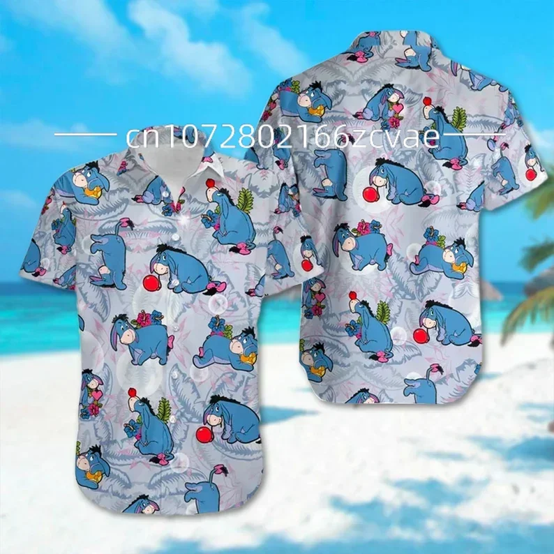 2024 New Disney Eeyore Hawaiian Shirt Men's Button Up Short Sleeve Fashion Disney Hawaiian Shirt Vintage Short Sleeve Shirt