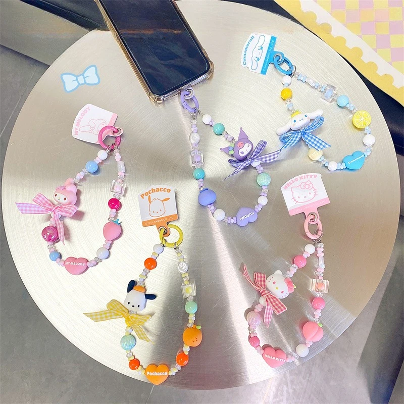 

Sanrio Fruit Bead Chain Keychain Kawaii Model Anime Backpack Mobile Phone Decoration Pendant Children's Toy Birthday Gift