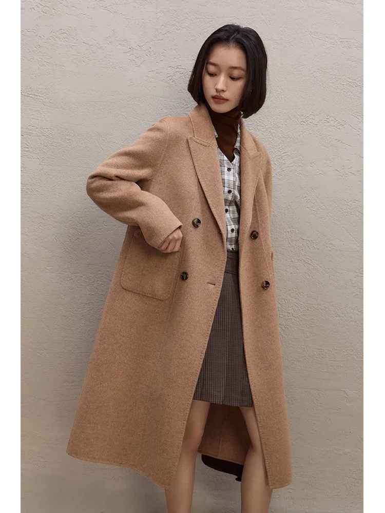 ZIQIAO Commuter Cashmere Double-sided Woolen Coat for Women 2023 Winter New Style Camel Hair Mid-length Wool Coats Female