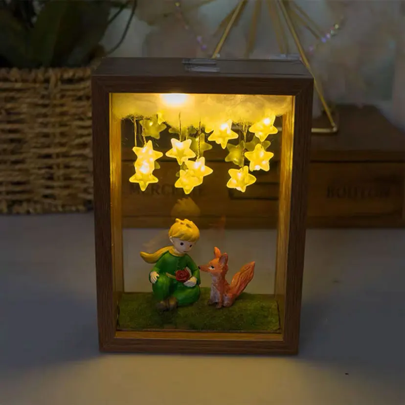 The Little Prince Night Light Handmade DIY Photo FrameStarry Fox Rose Fairy Tale Home Decor Bedroom Lamp Ornament Birthday Gift