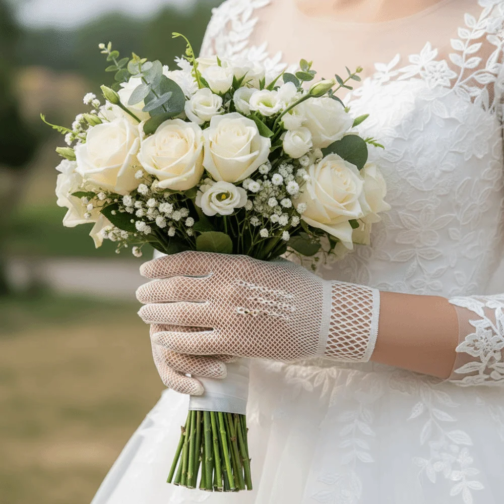 High Quality Fashion Lace Bridal Gloves Breathable Hollow-out Wedding Gloves Elegant Sheer Mesh Gloves For Party Prom Banquet