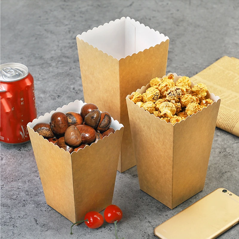 Kotak Popcorn kertas Kraft 10 buah, permen Popcorn/makanan ringan tas dekorasi pesta