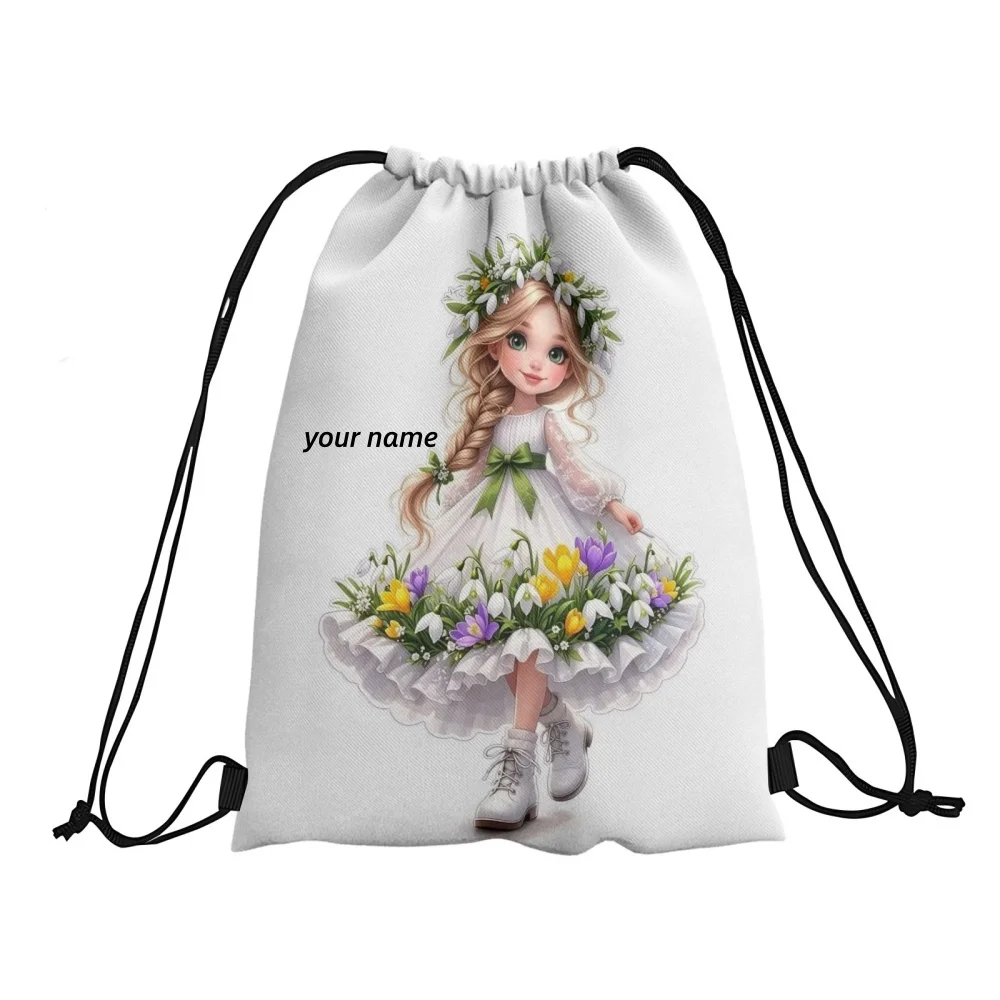 1PC Customizable Cute Girl Drawstring Backpack Personalized Text Bag for Women Girls Gym Yoga Travel Gift Yoga Outdoor Daily Use