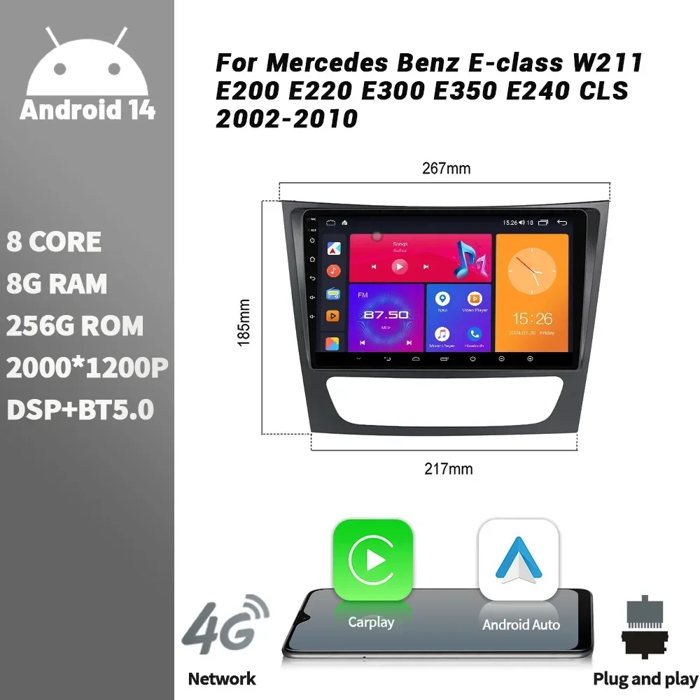 Android For Mercedes Benz E-class W211 E200 E220 E300 E350 E240 CLS 2002-2010 Car Radio Multimedia Player Navigation