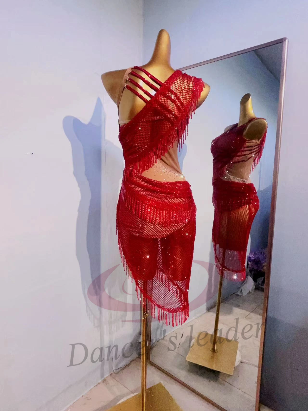 Latin Dance Professional Dress High-end Custom Mesh Cloak With Diamond Tango Female Adult Standard Stage Professional Clothing