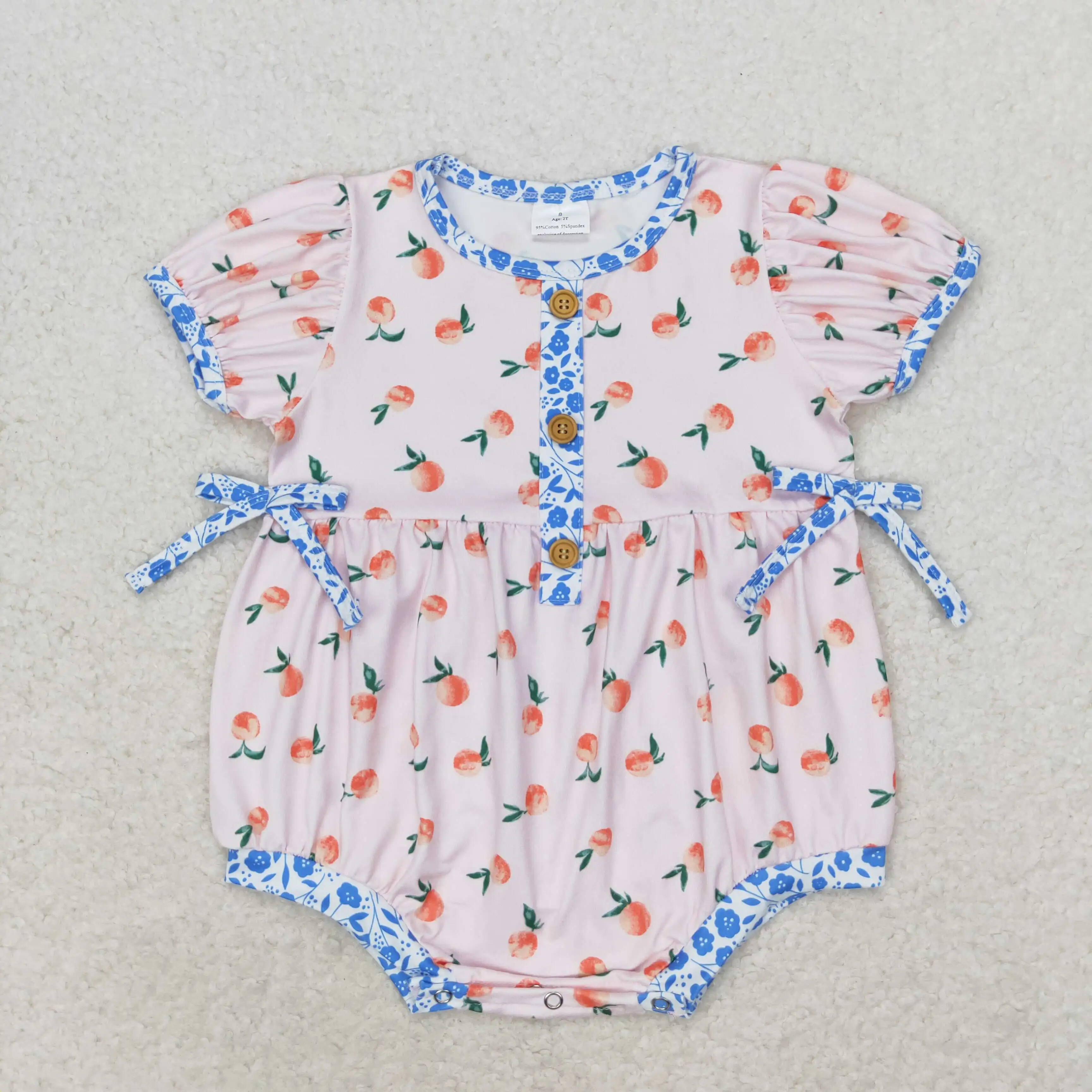 

z924-07 SR1425 New arrival girls baby rompers Peach flora short-sleeved romper Wholesale Summer Boutique baby girls clothes
