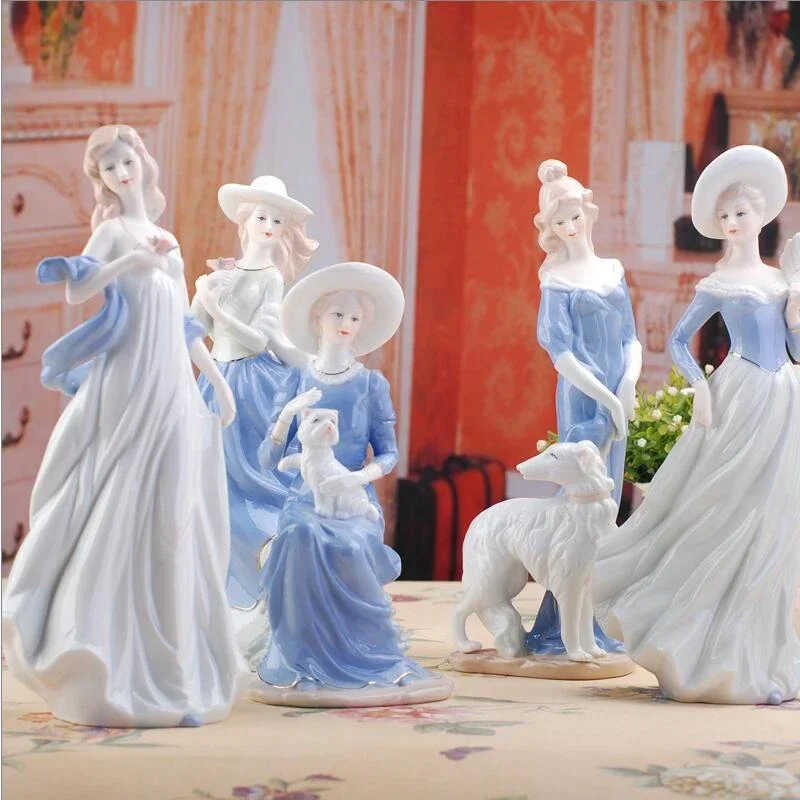 

European Beauty Figurines Home Livingroom Table Ceramic Lady Statues Ornaments Hotel Desk Girls Accessoreis Wedding Gifts Decor