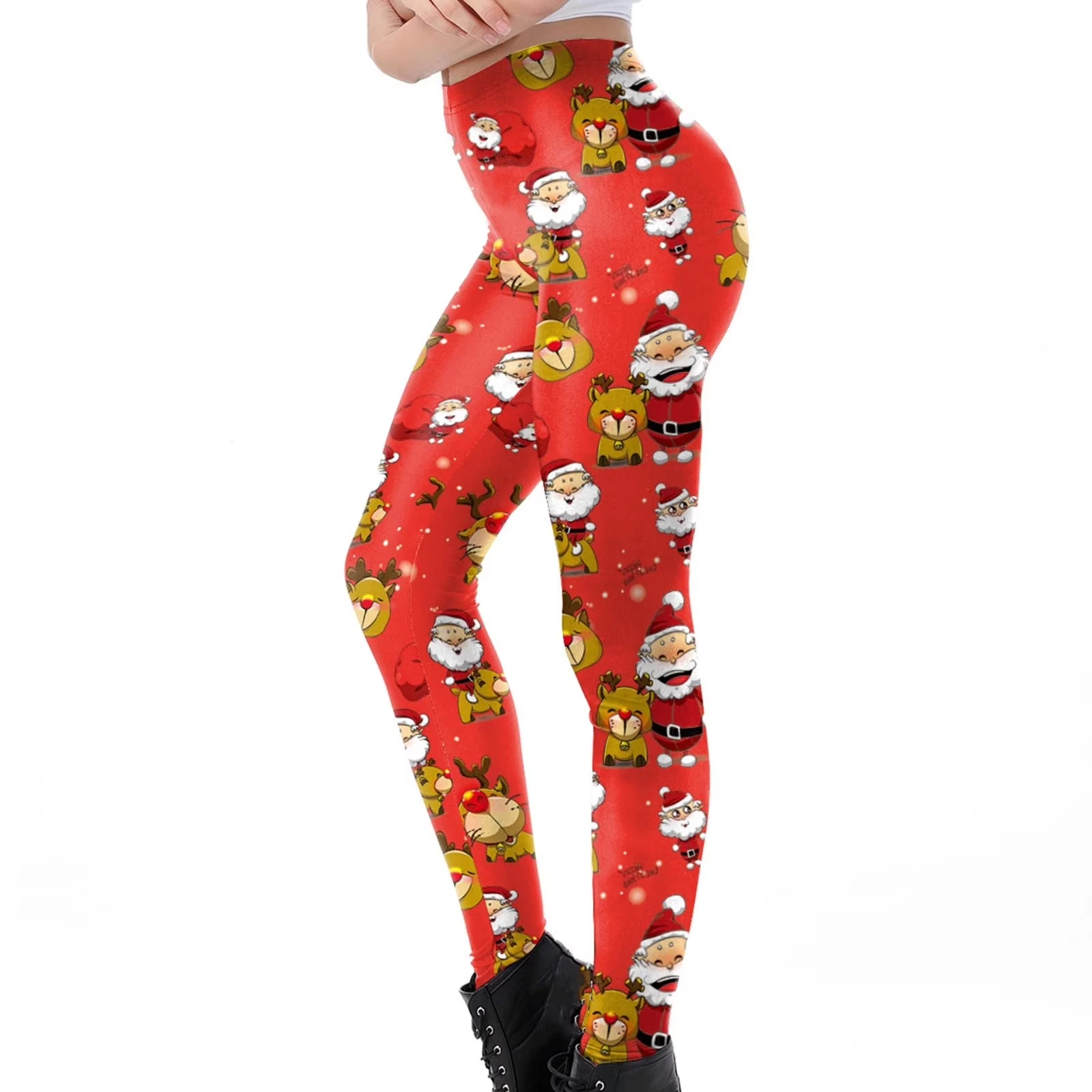 طماق نسائية مطبوعة باللون الأحمر لعيد الميلاد مصنوعة من البوليستر والألياف اللدنة المخلوطة وموسم الخريف والشتاء المرن #2