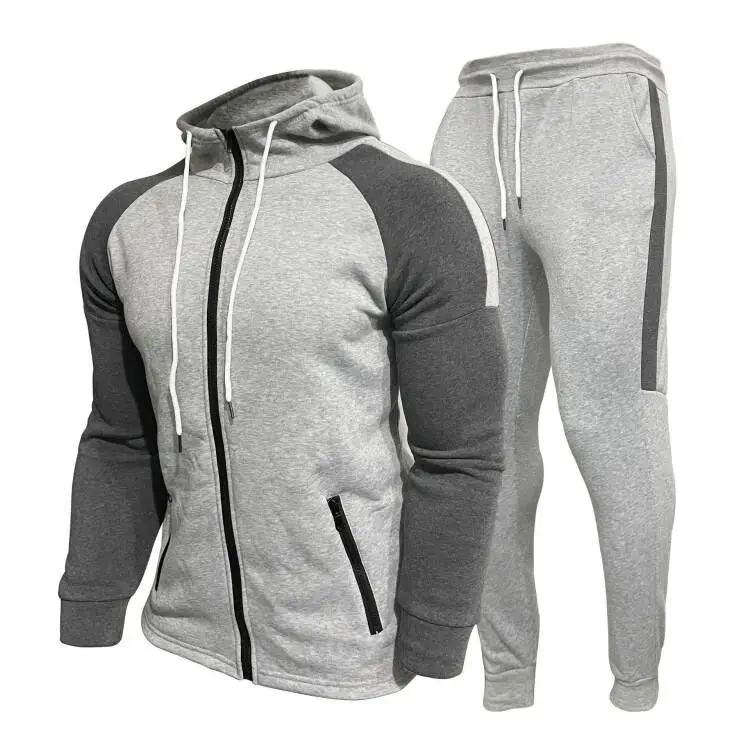 2025 Autumn and Winter Men's Sports Hooded Trendy Trousers Long Sleeve Contrasted Cardigan Set