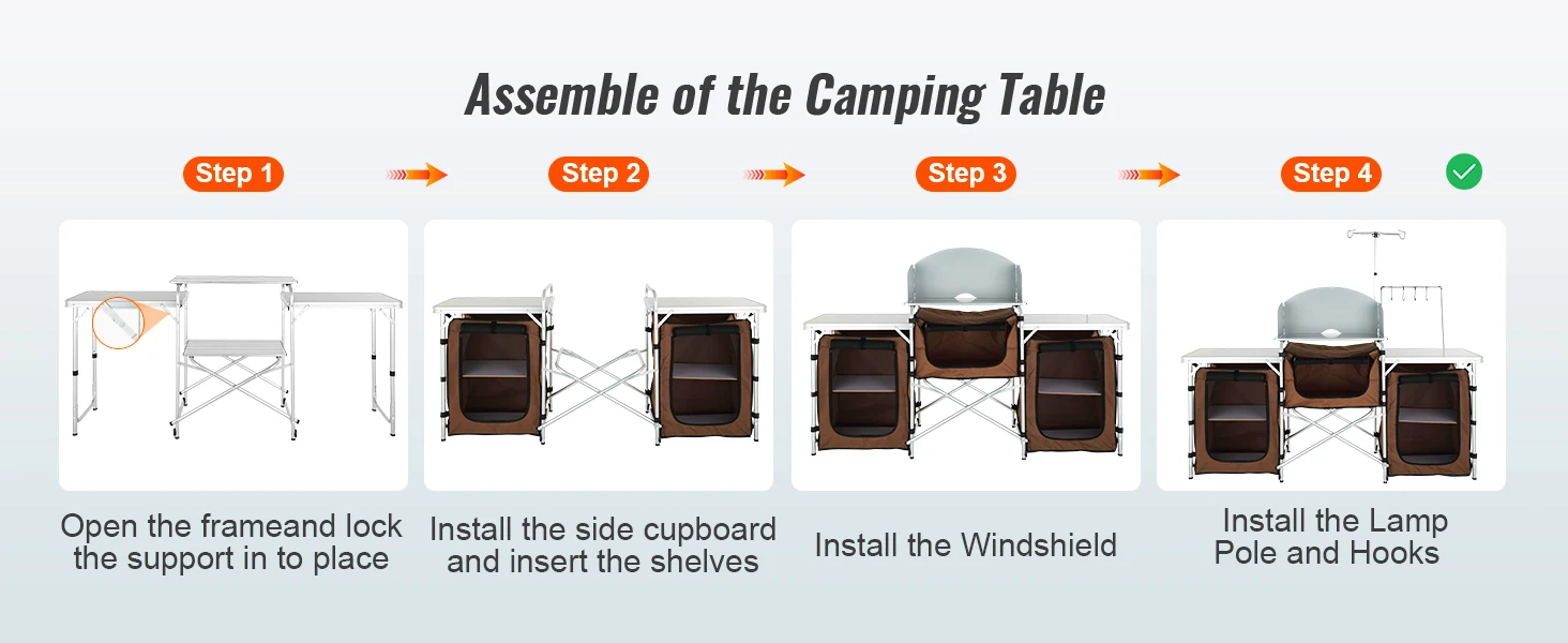 SucceBuy Camping Kitchen Table Folding Outdoor Cooking Table W/ Storage Carrying Bag Aluminum Cook Station 3 Cupboard Windscreen