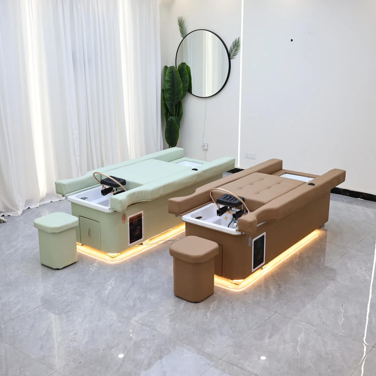 

XinSheng Electric Lift Shampoo Bed Massage Table – 4-in-1 Salon Station with Head SPA Fumigation, Hair-Wash Basin & Foot Bath
