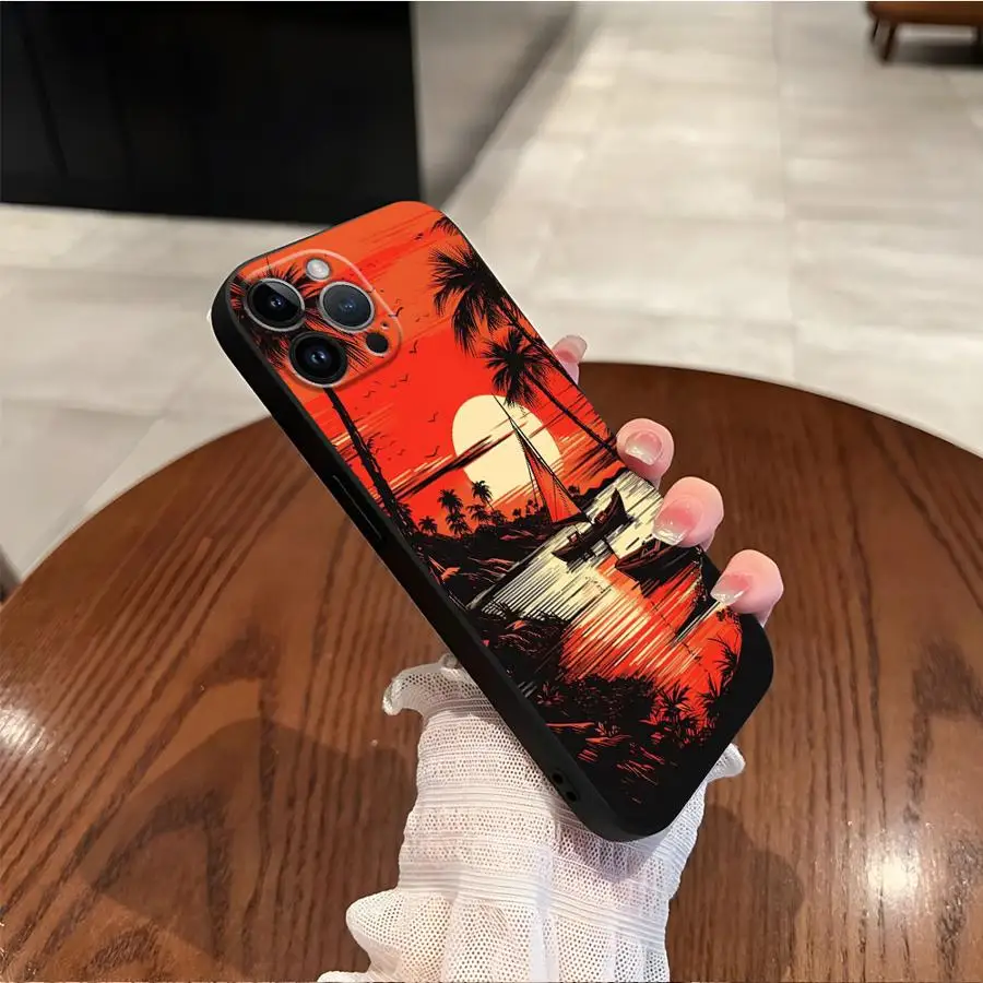 Soft Back Phone Cover Case for iPhone X XS XR SE 11 17Air 7 8 12 13 Mini 17 16 Pro Max 14 15 Plus Beautiful Scenery