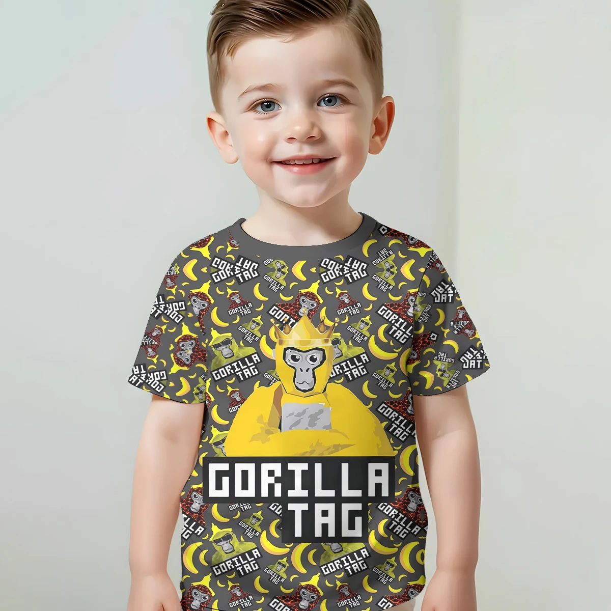 Print Baby Clothing 5 to 14 Years Male Outdoor Clothes for Cartoon Novelty Cool Gorilla Tag Children Boy Girl Child T-Shirt Top