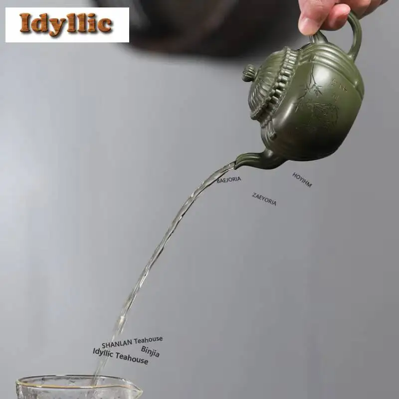 210ml Vintage Yixing Purple Clay Teapots Handmade Bamboo Chess Pot Raw Ore Emerald Green Mud Kettle Zisha Teaset Tableware Craft