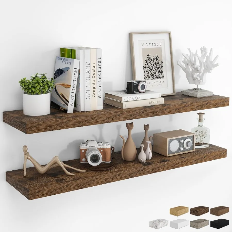 

48Inch Floating Shelves for Wall 2 Pack Shelves for Bedroom Kitchen Bathroom Wall Mounted Rustic Wood Floating Shelf with Invis