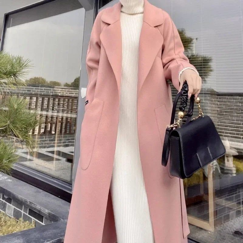 Autumn Winter New Women Reversible Cashmere Coat Female Long Below The Knee Temperament Casual Slim Fit Woolen Outwear