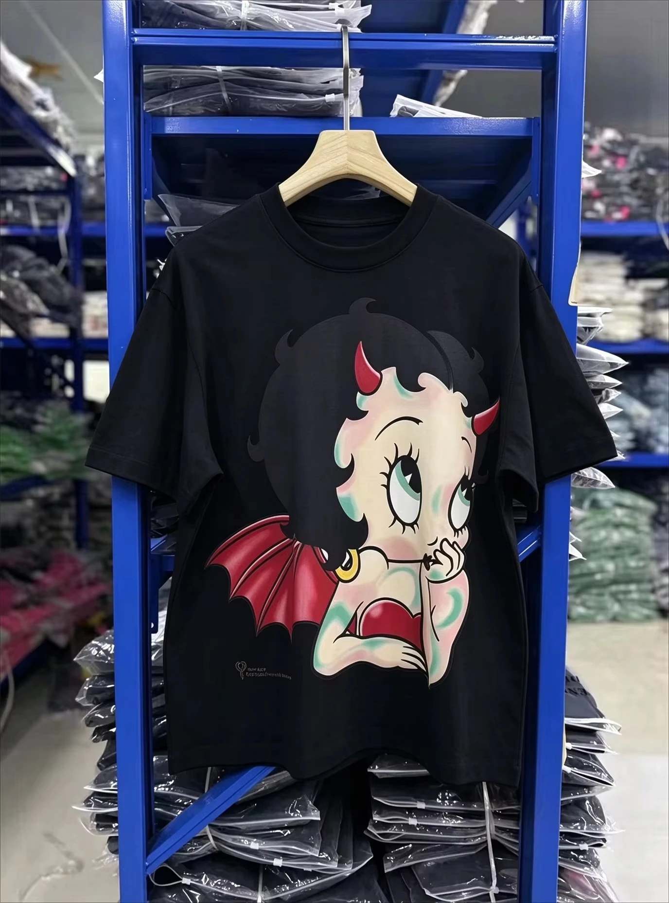 2026 New Betty Boop Oversized Unisex Streetwear Double Sided Devil Cartoon Girl Graphic T Shirt Horn Wing Front Back Print Tee