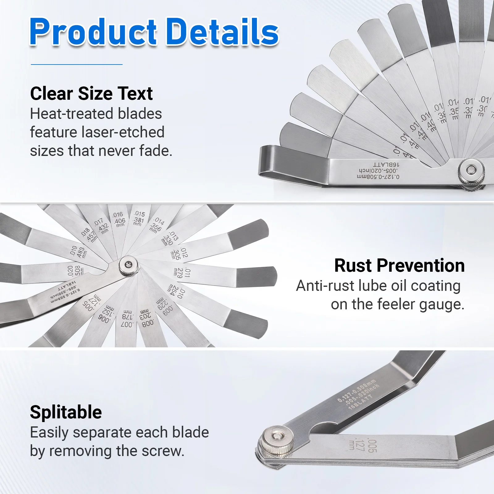 CNSPEED Feeler Measuring Tool Feeler Gauge Curved Gauge Stainless Steel Feeler Gauge Ruler Welding Inspection Tool 0.05-1.00mm