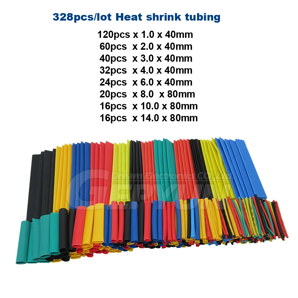 328Pcs 8 Sizes 5 Color Multi Color Polyolefin 2:1 Halogen-Free Heat Shrink Tubing Tube Assortment Sleeving Wrap Tubes DIY KIT