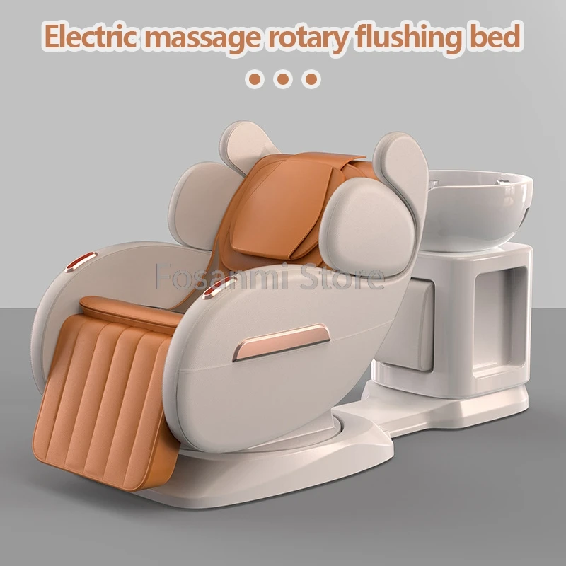 Multifunctional Electric Rotation Massage Shampoo Bed For Hair Salon With Ceramic Basin Back Massage Head Spa Hair Washing Chair