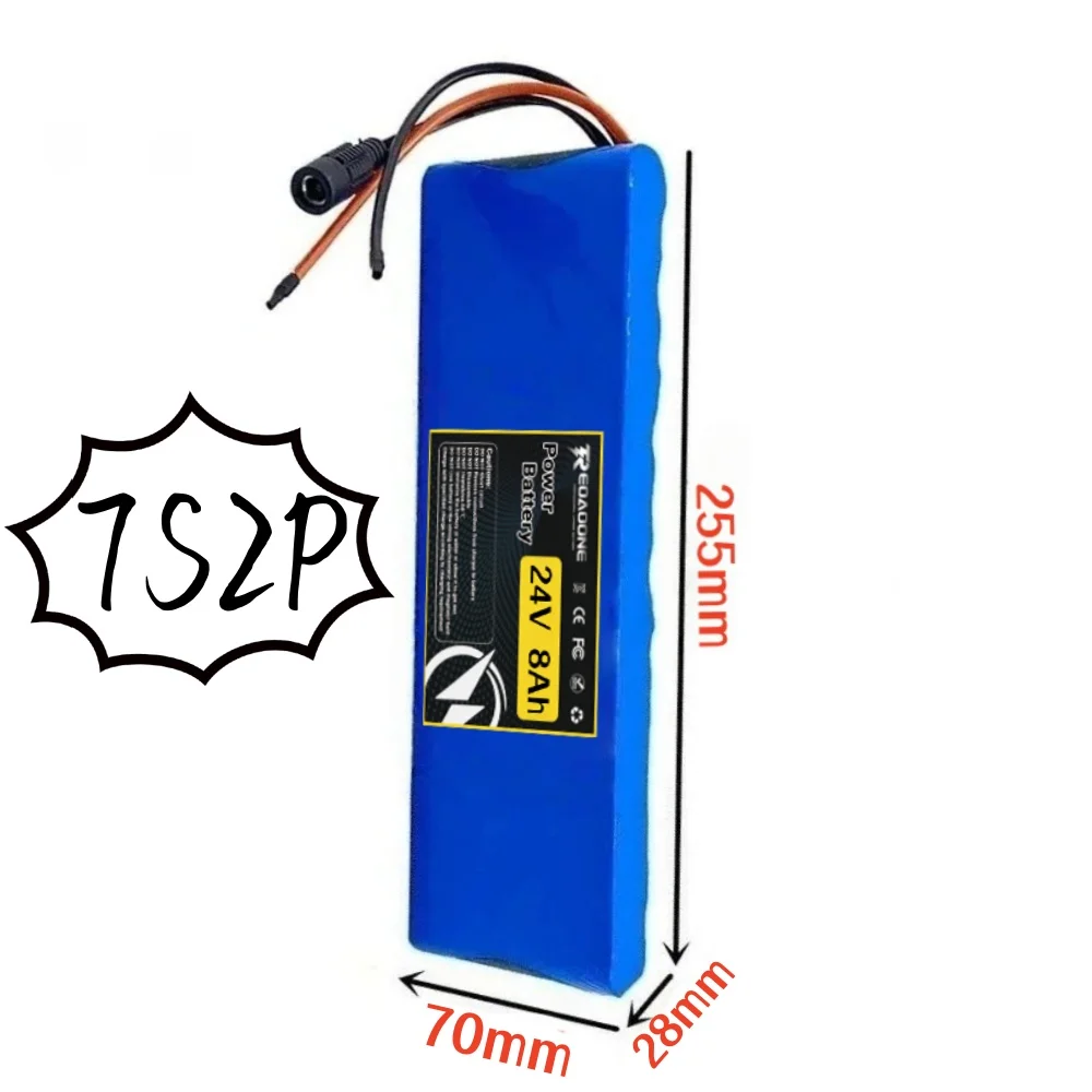 

24V 7S2P 8000mAh 18650 built-in BMS battery, suitable for 29.4V rechargeable lithium battery pack for riding bike/scooters.