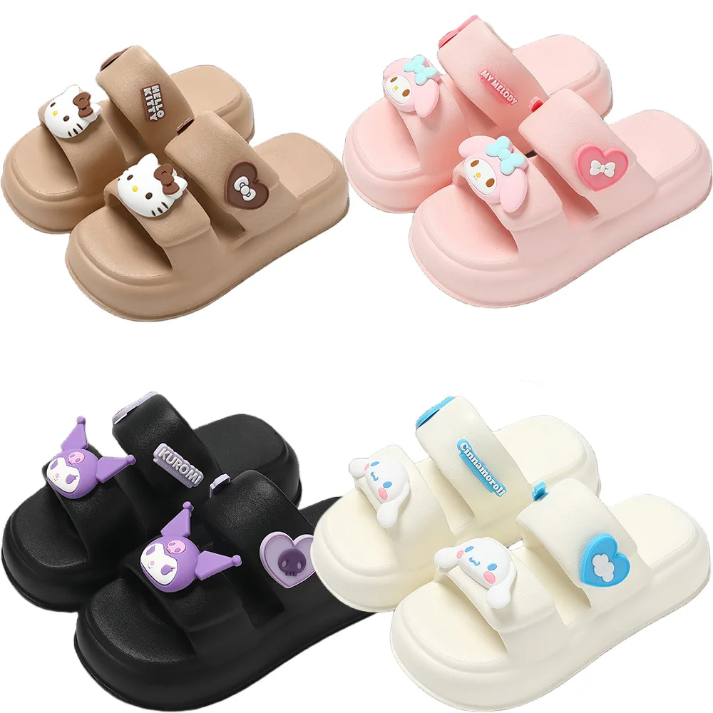 Summer Sanrios Model Doll Slippers Hello Kitty Cinnamoroll My Melody Kuromi Kawaii Anti Slip Sandals Cute Platform Shoes