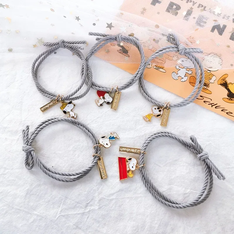 Snoopy Hair Tie Children‘s Cartoon Figure Kawaii Puppy Headband Bracelet with Alloy Pendant Girls Hairs Accessory Headband Gifts