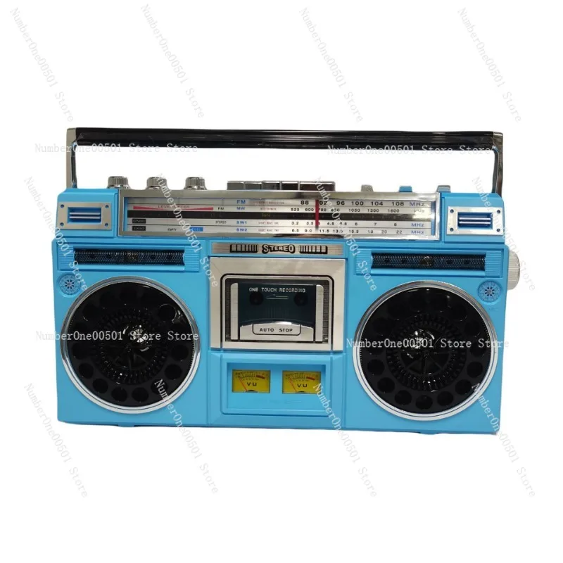 

Classic retro portable cassette Bluetooth radio dual stereo speaker USB audio input recording to