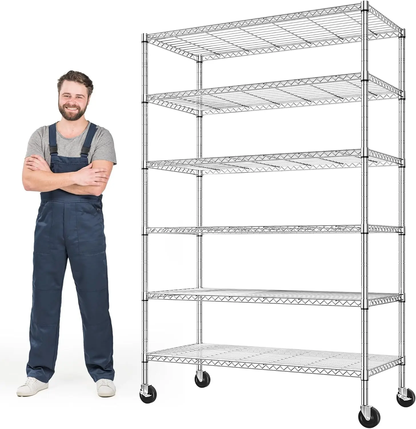 

82" H X45 W X18 D Storage Shelves with Wheels, 6 Tier Wire Shelving Adjustable Metal Shelving Pantry Shelves Capacity 1200LBS fo