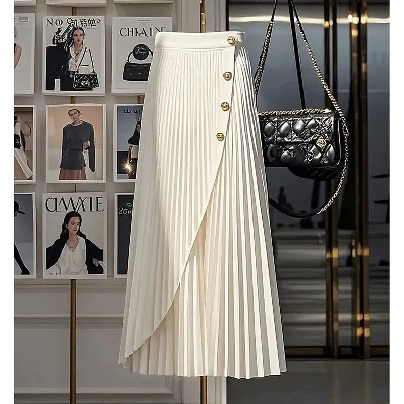 

Women's New Solid Color Skirt Women's Spring And Summer High Waist Design Slim Pleated Temperament Fashion Unique A-Word Skirt
