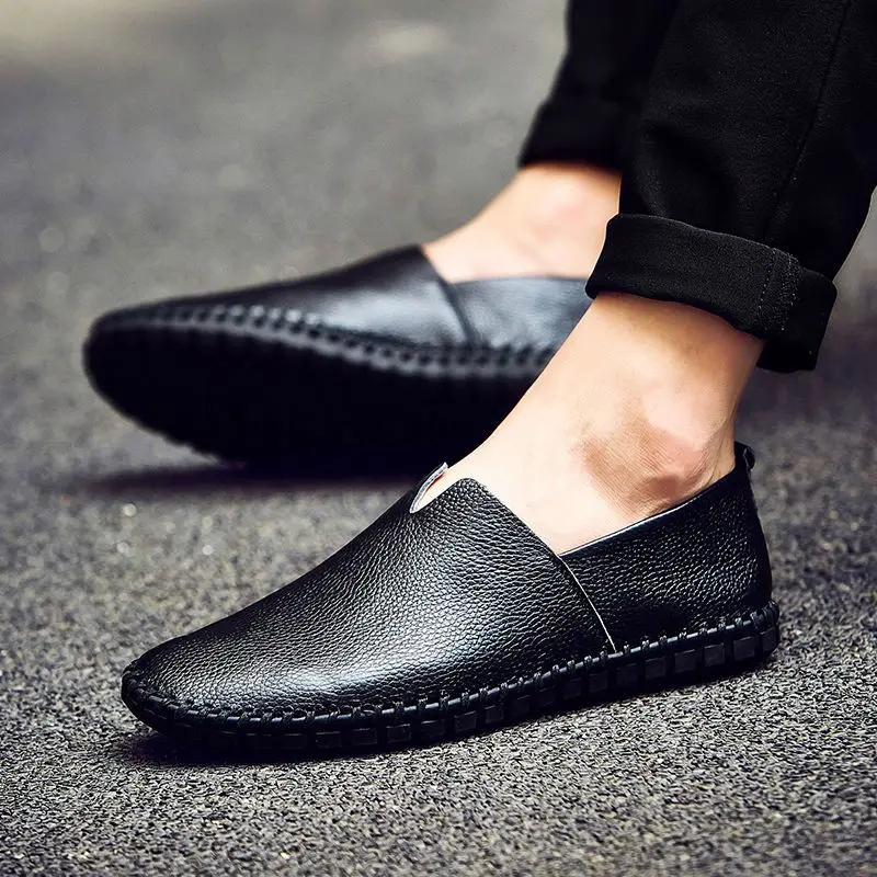 Soft White Moccasins Men Dress Shoes Extra Size 47 48 49 Male\'s Breathable Cut-outs Loafers Casual Hand-stitching Formal Shoes
