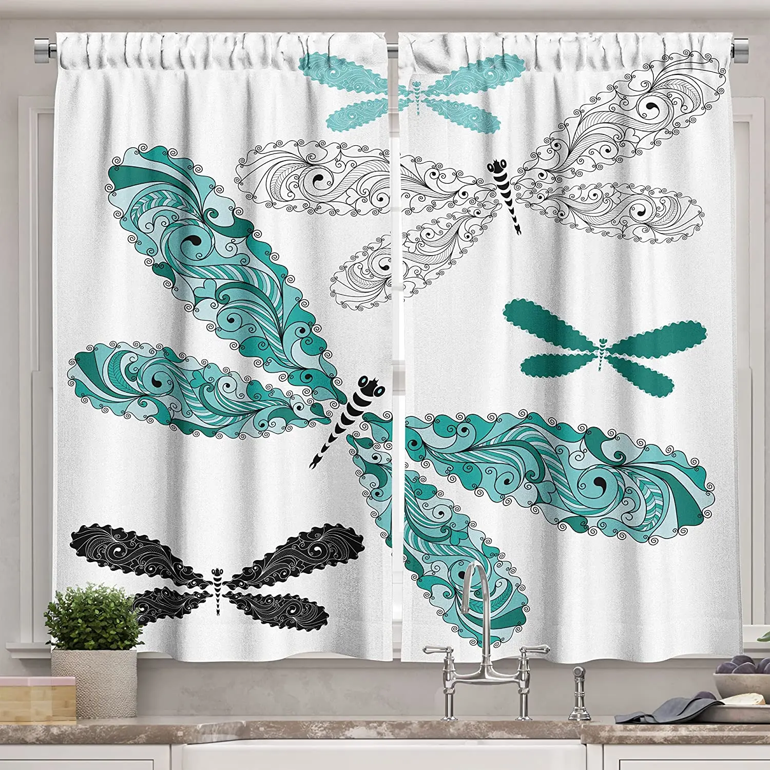 Butterfly Duckling and Frog Draperies, Playing Together on Pond, Flowers Trees, Dragonfly Window Curtains, Home Decor, Living Ro