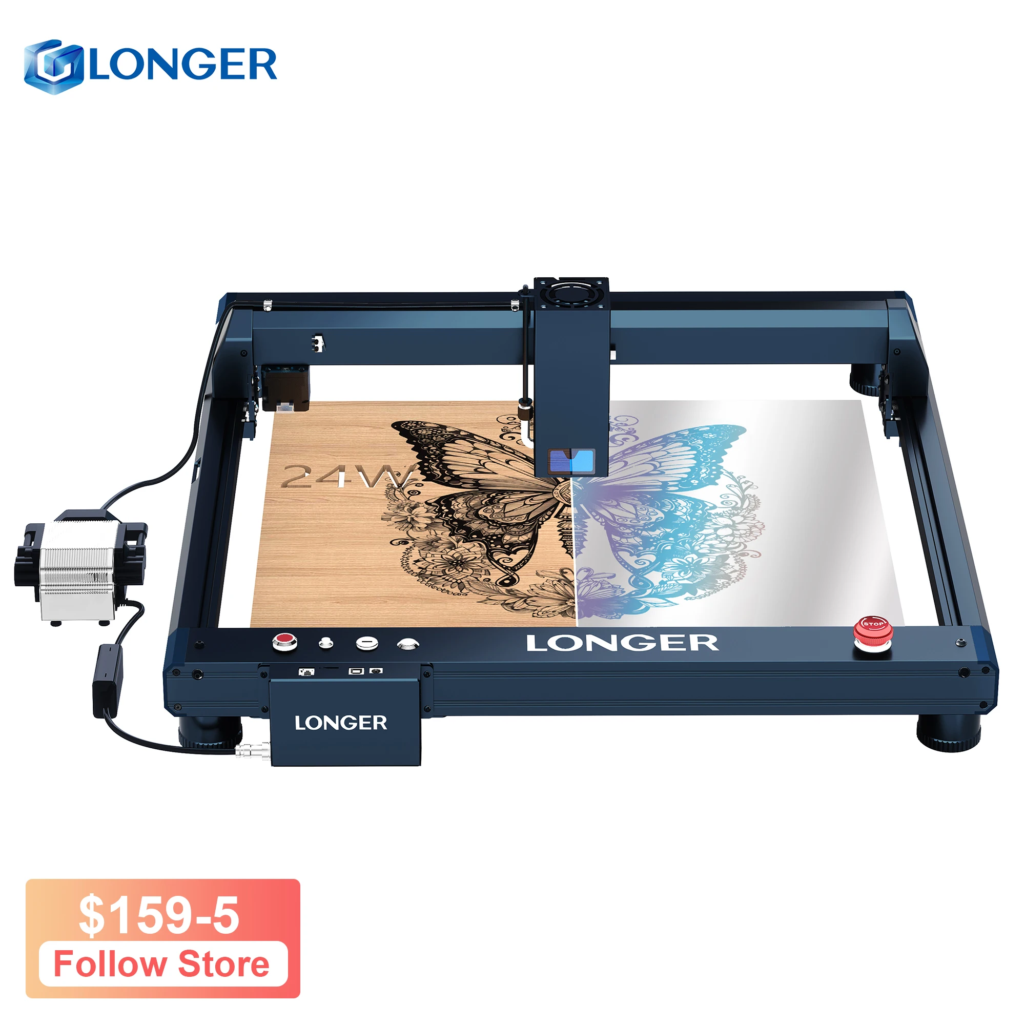 LONGER B1 20W Laser Engraver 450x440mm With Flame Detection Displacement Protection Wifi Control Auto Air-assist Quick Focus