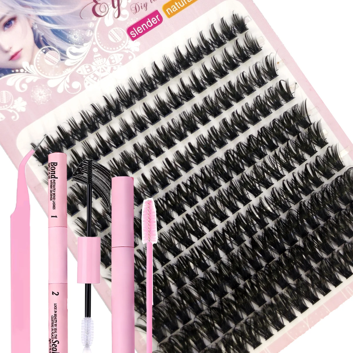 60-reihiges DIY-Wimpernverlängerungs-Set, Cluster, individuelles Wimpern-Set, Mix-Stile, 10–18 mm, mit Bindung und Dichtung, Augen-Make-up-Werkzeug – Detail 35