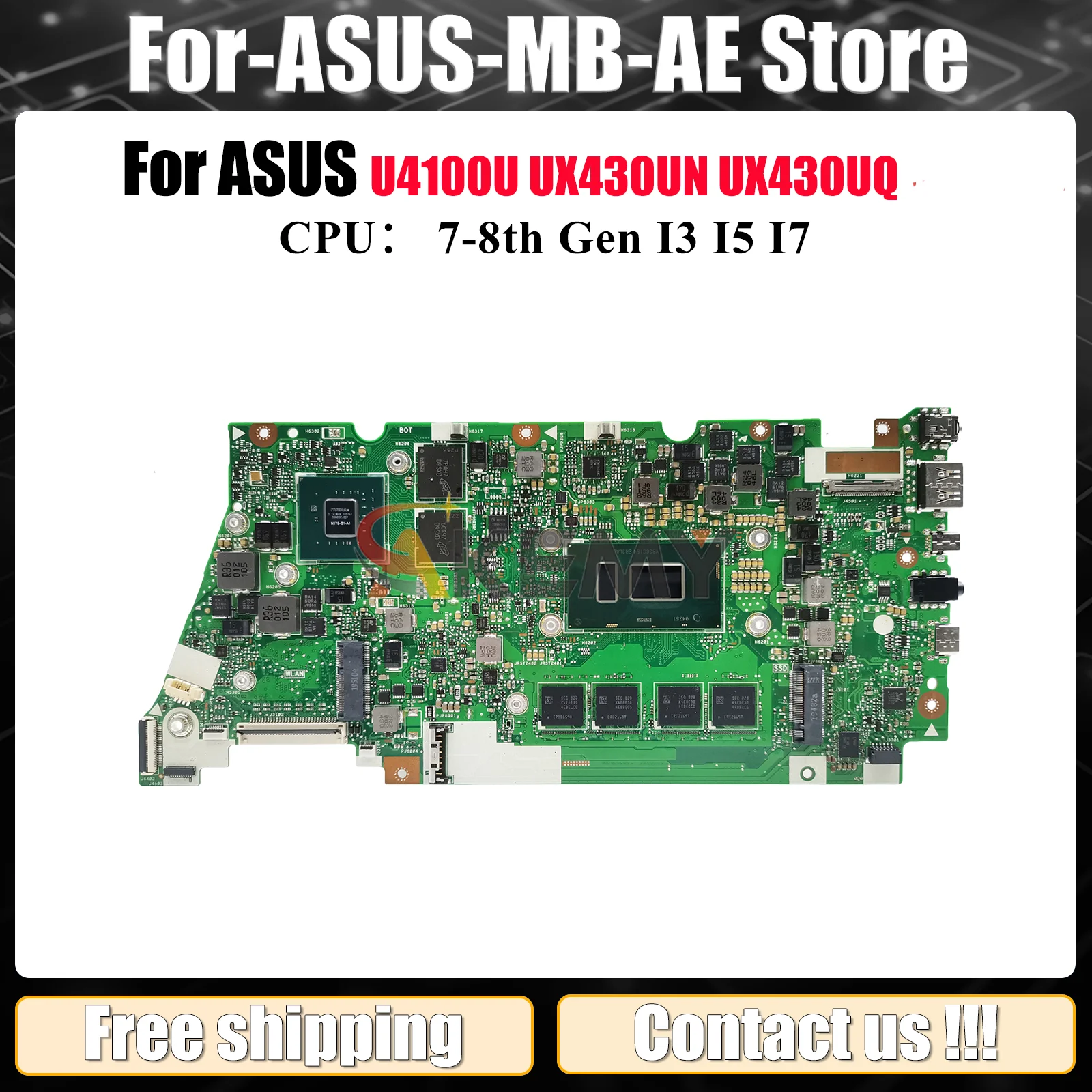 

Материнская плата UX430UN для ноутбука ASUS ZenBook UX430UN UX430U U4100U UX430UQ с процессором I3 I5 I7 100% тестирование OK stk