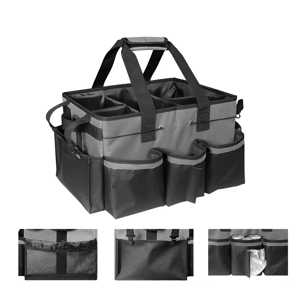 منظم مستلزمات التنظيف الكبيرة مع مقبض منظم التنظيف، حقيبة حمل، مقسم قابل للفصل لموردي التنظيف - مدبرة المنزل