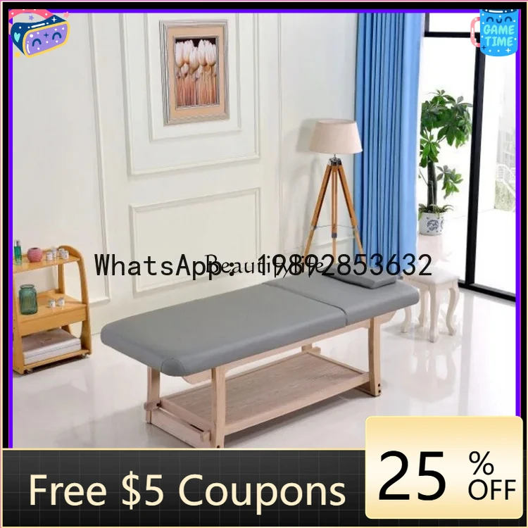 AB  04-Solid wood can head up beauty salon SPA body tattoo embroidery physiotherapy cupping massage bed