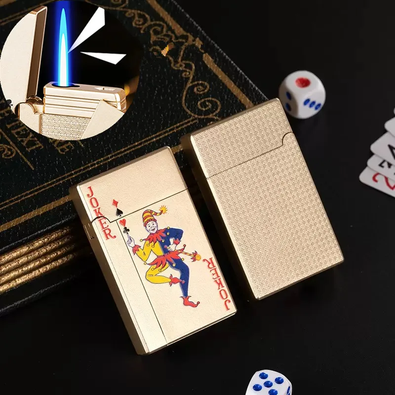 Creative Playing Cards Ace of Spades Lighter Butane Windproof Straight Metal Lighter Metal Fun Toy for Men Smoking Accessories