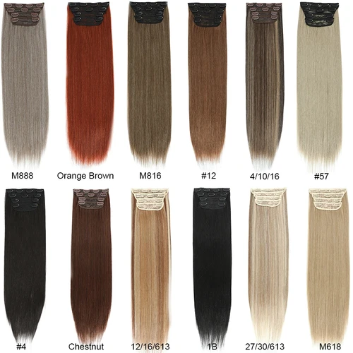 Imagen 2 del producto 24 pulgadas 4 clips en 200 gramos sedoso recto Ombre marrón 12 # Extensión de cabello sintético de alta temperatura rubia P27/613 resaltador de color