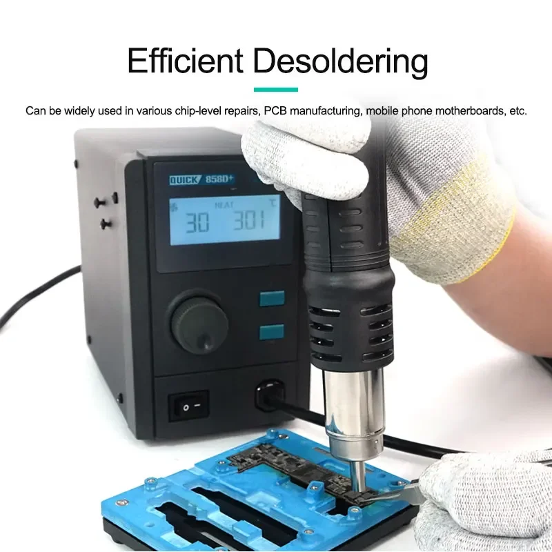 QUICK 858D+ Hot Air Desoldering Station LCD Digital Display Rework Station Hot Air Gun For Chip PCB SMD Repair Tools