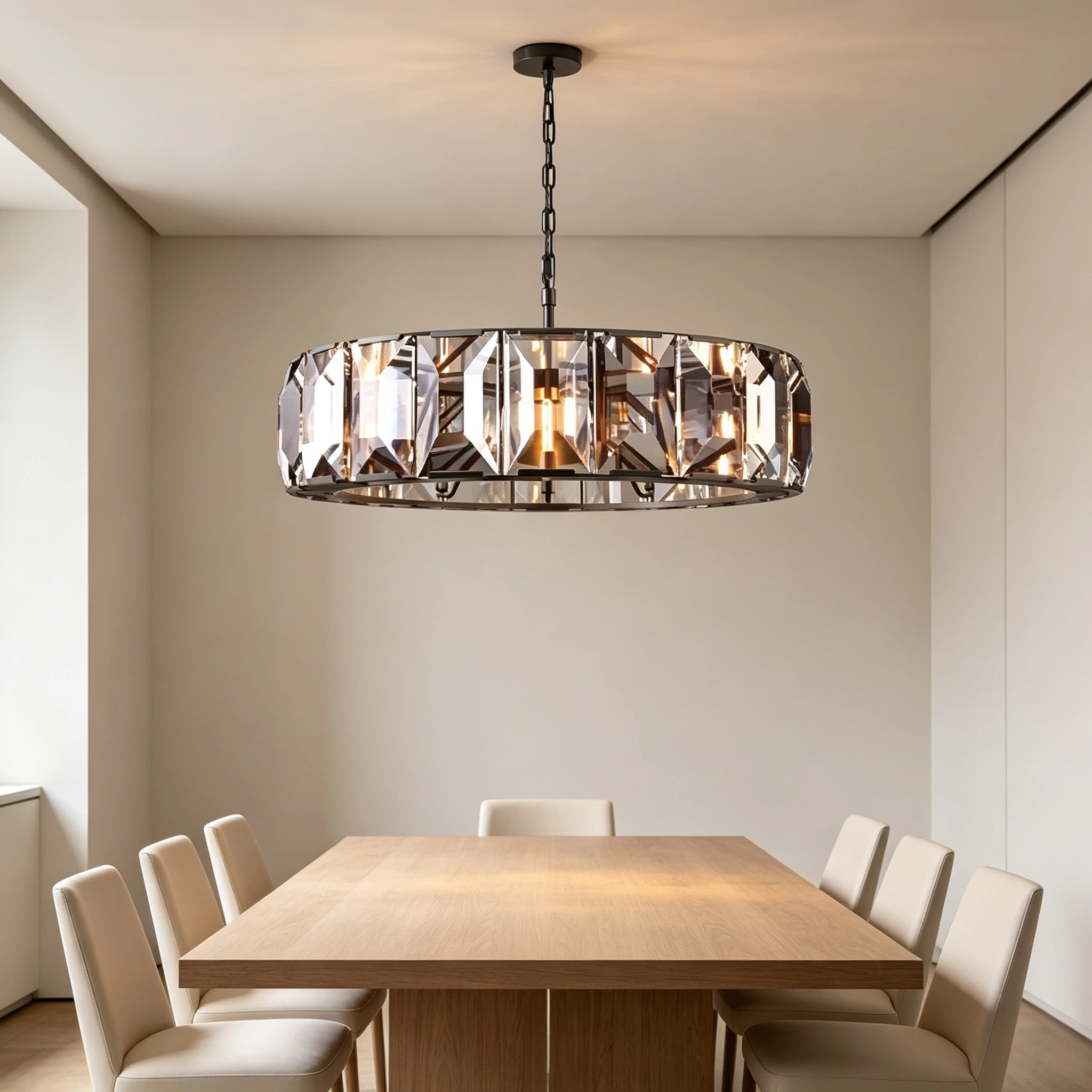 American Neoclassical Halo Crystal Pendant Light Ceiling Living Room Decor Master Chandelier Bedroom Kitchen Island Hanging Lamp