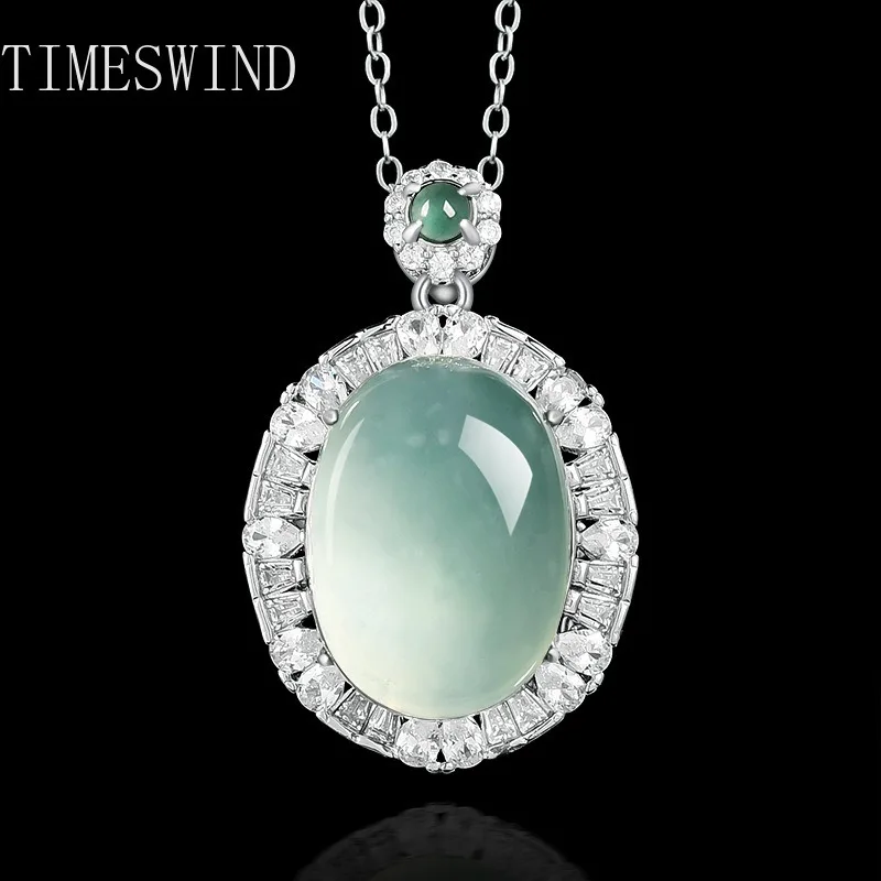 

TIMESWIND светло-зеленый оригинальный натуральный нефрит А-типа овальной формы с полным цирконом женское ожерелье S925 с сертификатом