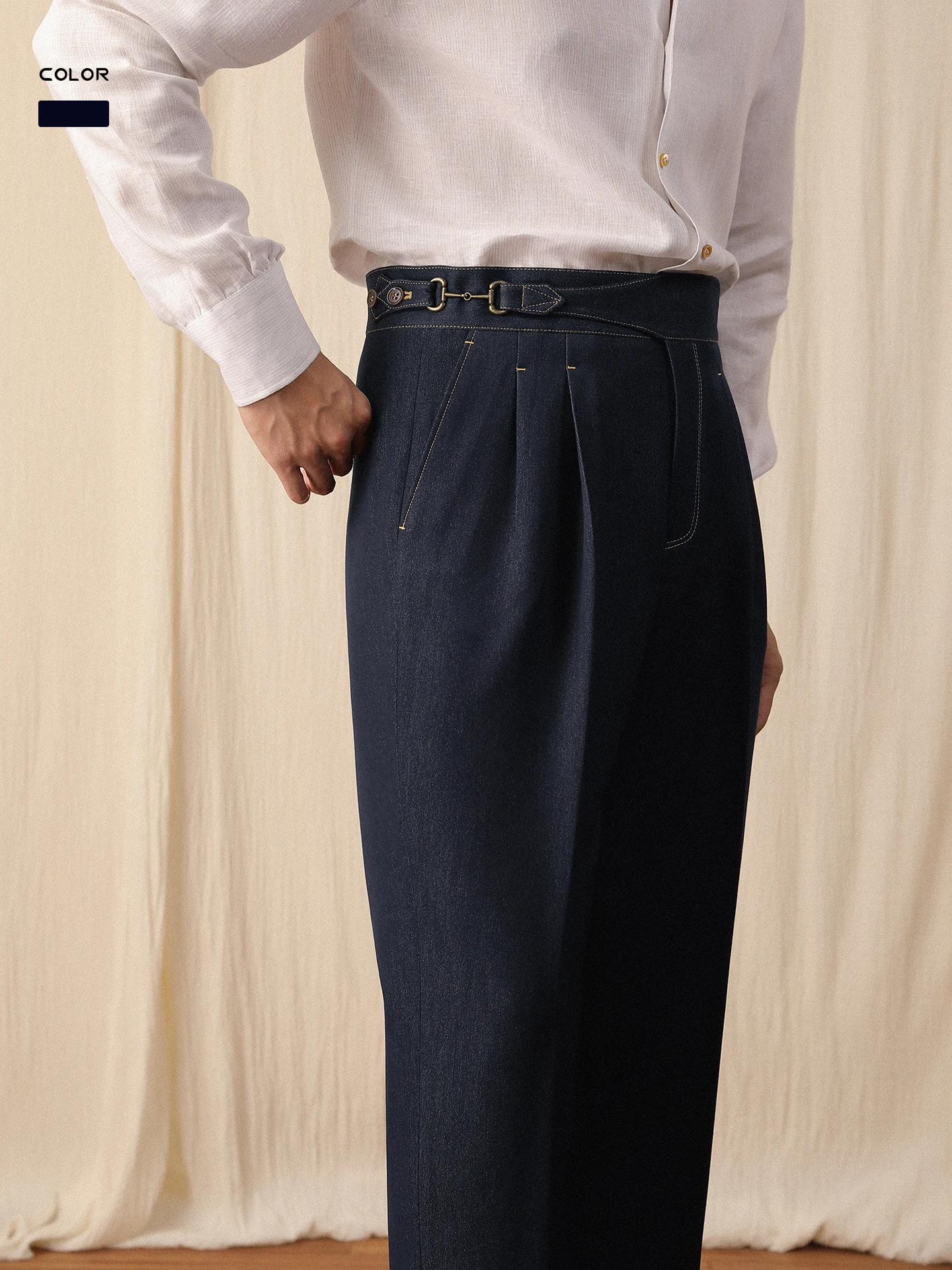 

High Waist Straight Leg Men's Jeans Busin Casual Long Pants Autumn Winter Iron Free Italian Sle Gentleman's Trousers