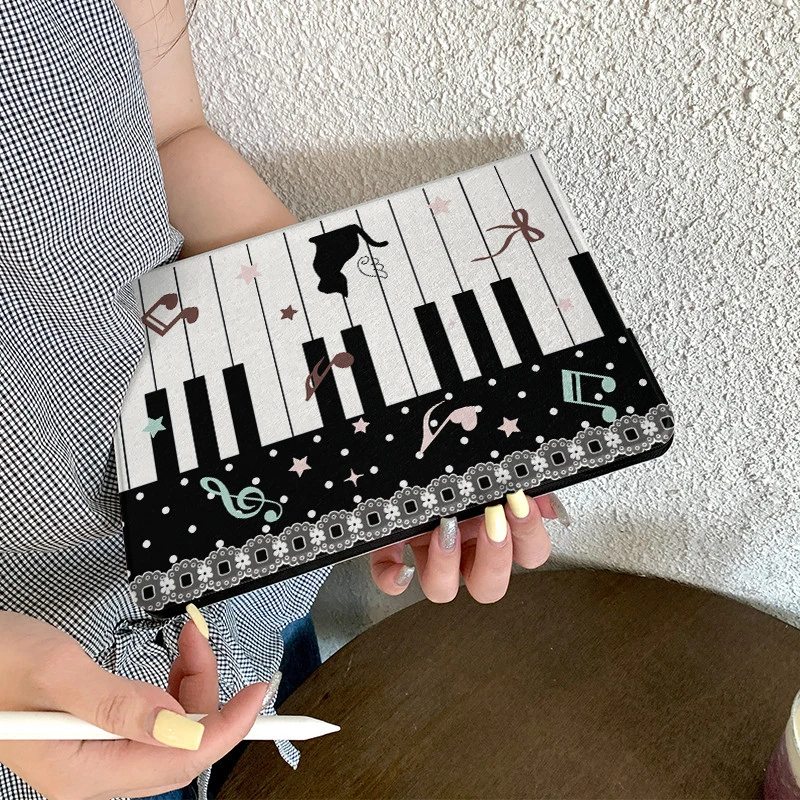 Black Cat Piano Polka Dot Book Style Tablet Case For iPad Pro 11 12.9 13 A16 M2 M4 M3 M5 5/6/7/8/9/10/11th Mini Air 3 4 5 Cover